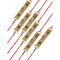 Accessher Designer Elegant Fabric Quirky Bro Rakhi For Beloved Brother Pack Of 6 With Roli Kumkum Packets And Happy Rakshabandhan Card
