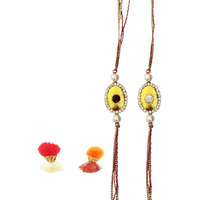 Mehrunnisa Set Of 2 Handmade Exquisite Gold Plated Pearl Crystal Rakhis With Roli Chawal (Rak1128)