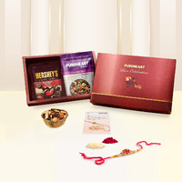 Pureheart Rakhi Gift Hamper - Cherokee Trail Mix (80G) & Hershey's Kisses Chocolate With Designer Floral Rakhi For Brother, Gift Card, Pooja Rice, Kumkum, Premium Dry Fruits Gift