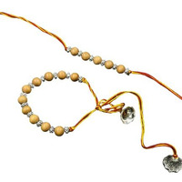 Rdk Sandalwood Charm Bracelet Wrist Band Rakhi For Raksha Bandhan, Rakhi Bracelet Collection, Rakhi For Brother, Personalised Brother Sister Gift Set