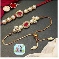 Craftvatika Rakhi Combo Set For Brother And Bhabhi Premium Lumba Floral Rakhi Kundan Bracelet For Bhaiya Men Bhabhi Women Raksha Bandhan Couple Pearl Set Of 2 For Unisex Adult