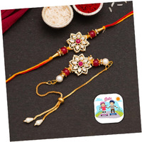 Craftvatika Rakhi Set For Brother, Rakhi For Brother Gift Combo For Bhaiya And Bhabhi Designer Lumba Rakhis Set Couple For Bhai And Bhabhi Rakshabandhan With Fridge Magnet For Fridge Decor, Greeting Card, Tilak Set