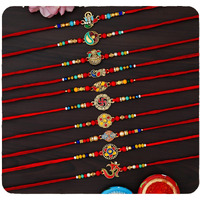 Tonkwalas Combo Of 10 Rakhi Set For Men With Roli Chawal Best Wishes Greeting Card Rakhi For Brother (Multicolor-2)