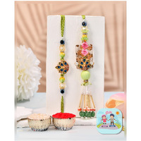 Craftvatika Designer Rakhi Set For Brother Bhaiya Bhabhi | Peacock Rakhi For Bhaiya Bhabhi Raksha Bandhan Couple Set Of 2 With Fridge Magnet Gift, Rakshabandhan Greeting Card, Tilak Set,Home Decor