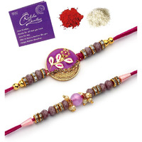 Sukkhi Rakhi Beautiful Floral Design Purple Meenakari Work With Ad Stones & Pearls Combo Rakhi For Brother With Roli Chawal & Greeting Card|Quirky Rakshabandhan Rakhi For Bhaiya|Set Of 2|Cbrak107434