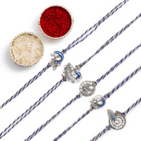 The Purple Tree Mens Meenakari Peacock Rakhis For Brother With Roli Chawal And Card (Pack Of 5) Rakhi For Bhai, Rakshabandhan Gift For Brother, Rakhi Gift