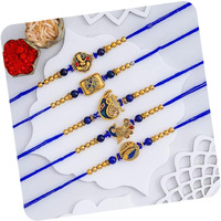 Ecraftindia Set Of 5 Blue & Golden Religious Designer Rakhis For Brother Bhabhi Bhaiya Bhai Kids | Raksha Bandhan Rakhi Combo | Roli Chawal Pack