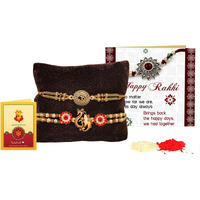 Tied Ribbons Rakhi For Brother Set Of 2 - Premium Om Ganesh Rakhi For Brother Men Bhaiya Kids Boys With Tikka And Greeting Card - Bracelet Rakhi's For Brother