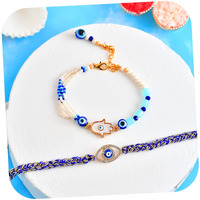 Craftvatika Evil Eye Bracelet Rakhi Set For Brother And Bhabhi, Rakhi Set Of 2, Hamsa Hand Bhaiya Bhabhi Couple Pair Rakhis Designer Premium Rakhis Bhabhi For Rakshabandhan, Rakshasutra For Women Men,Best Wishes Greeting Card, Tilak Set