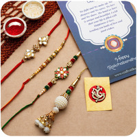 Craftvatika Combo Of 4 Kundan Rakhi For Brother, Bhaiya, Kids And Bhabhi, Rakshabandhan Gift Card/Bhabhi Lumba Rakhi/Kundan Rakhi Gifts (Rakhi231)