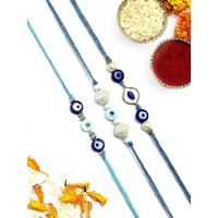 Karatcart Set Of 3 Handmade Meenakari Evil Eye Kundan Rakhis For Brother With Roli & Chawal