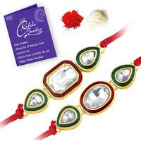 Sukkhi Rakhi For Brother Ethnic Kundan Combo & Designer Gold Plated With Roli Chawal & Greeting Card|Set Of 2|Cb73443