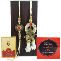 Tied Ribbons Unisex Adult Rakhi For Brother And Bhabhi - Traditional Rakhi Set Of 2 With Greeting Card And Tikka - Bracelet Lumba Rakhi For Bhaiya Bhabhi - Rakhis For Rakshabandhan Couple