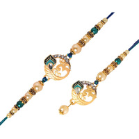 Riddhika Ventures Glorious Gold Plated Om And Diamond Ring Bhaiya Bhabhi Rakhi Set With Roli Chawal And Greeting Card (B3B3)