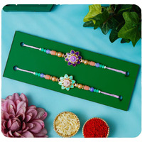 Tonkwalas Rakhi For Brother Set Of 2 Rakhi With Roli Chawal Set And Greeting Card (Multicolor-2)
