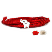 Meenakari 925 Sterling Silver Elephant Rakhi For Kids With Roli Chawal & Rakshabandhan Greeting Card