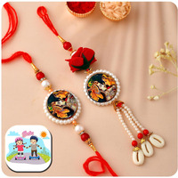 Craftvatika Bhaiya Bhabhi Rakhi Magnet Set Rakhi For Brother And Bhabhi 1 Fridge Magnet Radha Krishna Flower Lumba Rakhi For Couple Designer Rakhi Set, Rakhi With Fridge Magnet