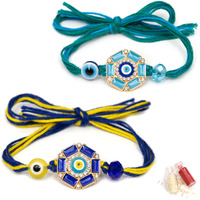 To The Nines Men Rakhi For Brother - Pack Of 2 Rakhi With Tilak Material & Greeting Card