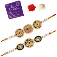 Sukkhi Rakhi Indian Kundan & Pearls Designer Meenakari Gold Plated Premium Rakhi For Brother With Roli Chawal & Greeting Card|Rakhi For Brother/Bhaiya/Bhai/Men|Rakhi Combo-Set Of 2|Cbrak106944
