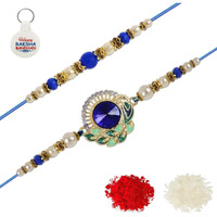 Riddhika Ventures Alluring Gold Plated Bhaiya, Bhabhi Rakhi Gifts (Set Of 2) For Brother, Sister, Bhaiya, Bhabhi With Roli Chawal, Greeting Card And And One Motivational Keychain (K13P23K)