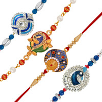Mahi Combo Of Four Designer Rakhis With Meenakari Work Crystals And Artificial Beads For Bhai (Rco1105241M)