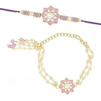 I Jewels Designer Kundan & Pearl Hanging Bhaiya Bhabhi Lumba Rakhi Combo Set For Rakshabandhan (R108Pu-Co)For Unisex Adult