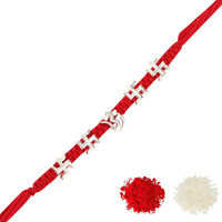 Riddhika Ventures Religious Silver Plated Mens Om And Swastik Rakhi With Roli Chawal & Greeting Card