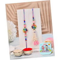 Craftvatika Designer Set Of 2 Rakhi For Brother And Bhabhi | Modern Floral Stone Stud Bhai Bhabhi Couple Pair Rakhi Set Of 2 | Rakhis For Brother Sister ,Rakhis For Rakshabandhan With Fridge Magnet Gift,Rakshabandhan Greeting Card, Tilak Set,Home Decor