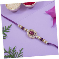 I Jewels Designer Kundan Pearl Bhaiya Rakhi With Roli Chawal & Rakshabandhan Card For Brother/Bro/Bhai/Men (R168) (Wine)