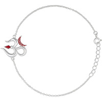 Meenakari Pure 925 Sterling Silver Om Trishul Chain Bracelet/Rakhi Set With Roli Chawal And Rakshabandhan Greeting Card For Brother/Men/Unisex (Om Trishul)