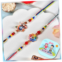 Craftvatika Rakhi Set For Brother,Designer Rakhi For Brother, Bhai, Sister, Floral And Radha Krishna Rakhis Set Of 2,Elegant Rakhi For Rakshabandhan With Fridge Magnet Gift,Greeting Card,Tilak Set