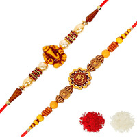 Riddhika Ventures Stylish Meenakari Ganesh And Peacock Rakhi (Set Of 2) With Roli Chawal And Greeting Card (I1F1)