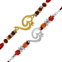 Mahi Combo Of 2 Om Rakhi's With Crystal And Rudraksha (Rtco1104976M), Golden, Adjustable For Men.
