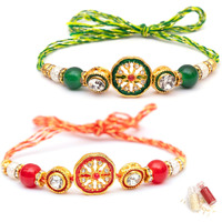 To The Nines Ethnic Rakhi For Brother With Tilak Material & Greeting Card - Set Of 2 Rakhi