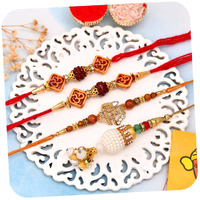 Collectible India Rakhi Set For Brother And Bhabhi Kids With Rakshabandhan Gift Card Beautiful Pooja Set/Lumba Rakhi For Bhabhi/Om Rakhis/Designer Pearls Rakhis/Rakshabandhan Gifts (Rakhi113)