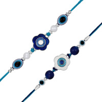 Mahi Rhodium Plated Combo Of 2 Evil Eye Rakhi's With Meenakari Work And Beads For Bhaiya (Rco1105552R)