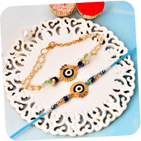 Craftvatika Evil Eye Rakhi Set For Brother And Bhabhi, Bhaiya Bhabhi Rakhi Set Of 2, Designer Bracelet For Bhabhi, Rakhis For Rakshabandhan, Evil Eye Bracelet For Sister In Laws, Rakshasutra For Men Women