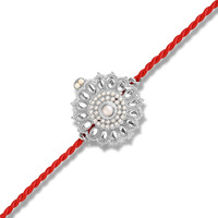 Mahi Royal Rakhi For Brother | Silver-Toned Floral Motif With Artificial Pearl & Red Thread (Ra1100831Rwhi)