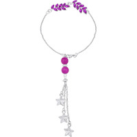 Mahi Rhodium Plated Leafy Shape Purple Crystals Lumba Rakhi For Bhabhi (Ral1100785Rpur)
