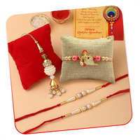 Pack Of 4 Rakhi For Brother And Bhabhi - Ganesha Flower Stone Beaded Rakhi For Brother Kids Combo - For Bhaiya Kundan Stone For Bhaiya Bhabhi (Rakhi209)