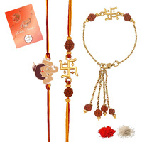 Mahi Combo Of Bal Genesha And Swastik Bhaiya Bhabhi Bhatija Family Rakhi With Rudraksha (Rcolb1105702M)