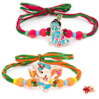 To The Nines Kids Rakhi With Tilak Material And Greeting Card - Pack Of 2 Rakhi For Kids