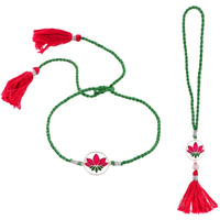 Roovi 925 Sterling Silver Lotus Bhaiya Bhabhi Rakhi Couple Set Combo (Set Of 2)| Rakshabandhan Rakhi For Couple I 925 Hallmark