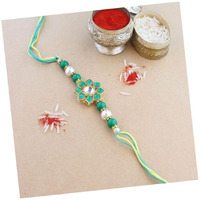 I Jewels Pearl & Kundan Designer Bhaiya Rakhi With Roli Chawal For Brother/Bro/Men With Rakshabandhan Card (R108G)