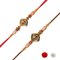I Jewels Om Design Rakhi With Roli Chawal & Rakshabandhan Card For Bro/Brother/Bhai (R375Re-Br) (Pack Of 2)