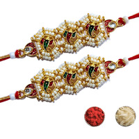 Divyakalaa Mens Handcrafted Beaded Bracelet Rakhi With Roli Chawal And Raksha Bandhan Greeting Card (Ganesha) || Religious Rakhi Combo For Brother || Rakhi Rakhi Set Of 2 Beaded Bracelet Rakhi