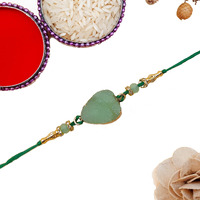 The Purple Tree Designer Semi Precious Stone Agate Rakhi For Brother With Roli Chawal (Pack Of 1) Designer Rakhi For Brother, Rakshabandhan Gift (Green)