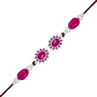 Mahi Gold Plated Pink Crystals Floral Rakhi For Bhaiya, Brother, Bhai, Bro (Ra1100788Rpin)