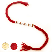 Njels Silver Rakhi Bracelet For Brother | 5 Mukhi Silver Rudraksha Bracelet For Men And Boys | Silver Rakhi For Brother With Pure Cotton Thread | 5 Rudraksha Beads Rakhi