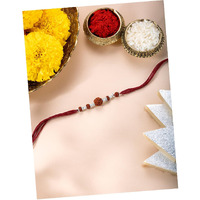 Peora 925 Sterling Silver Rudraksh Rakhi For Brother Bhaiya | Red Thread | Raksha Bandhan Hamper With Roli Chawal Greeting Card
